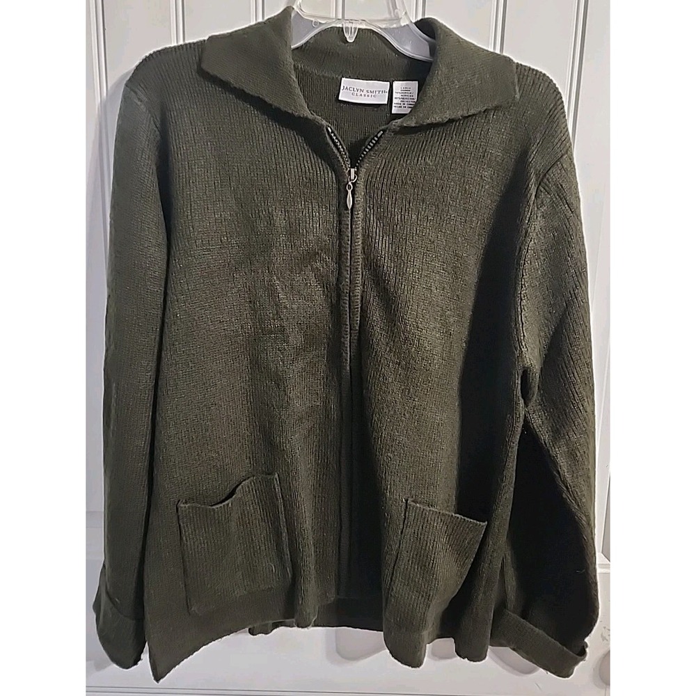 Jaclyn Smith Classic Zip Up Sweater Gren Size Large